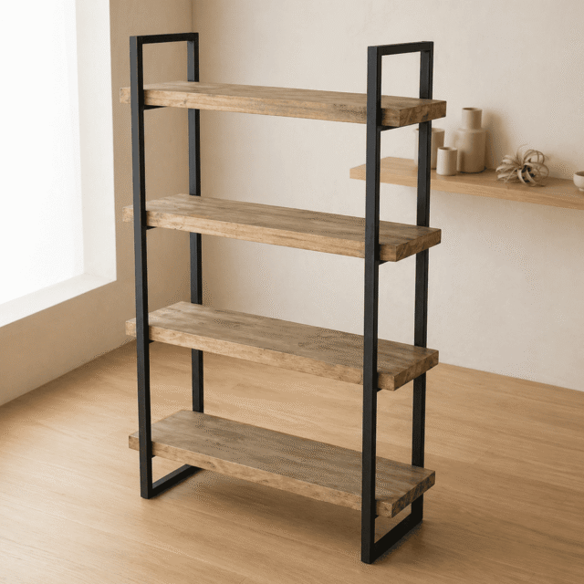 Estante de Álamo con estructura de hierro para espacios modernos