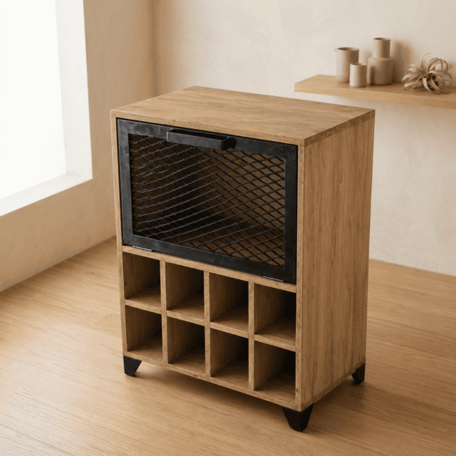 Cava de Álamo y Hierro con Diseño Funcional para Guardar Vinos