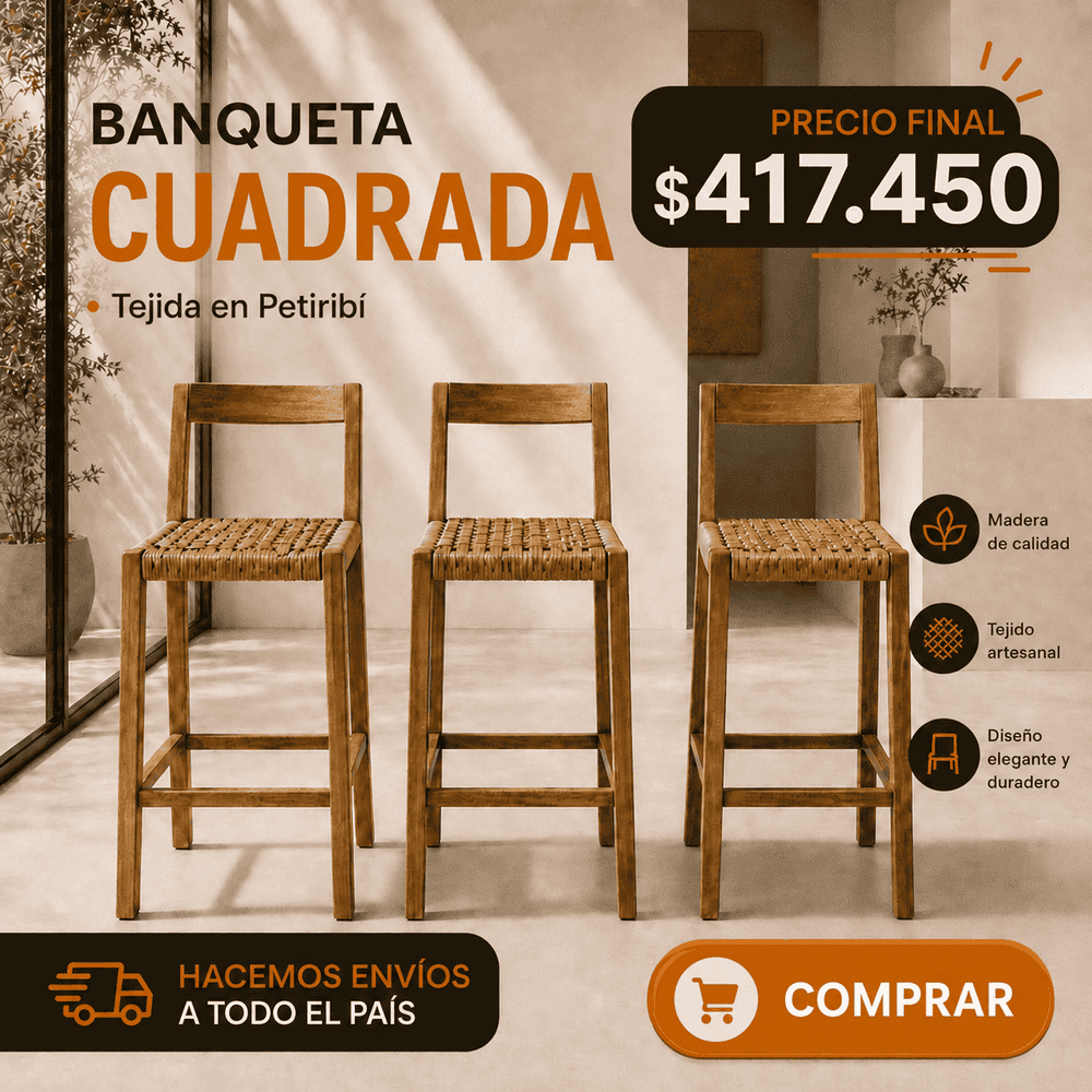 Promo 3 Banquetas Petiribi Cuadradas con Asiento Tejido