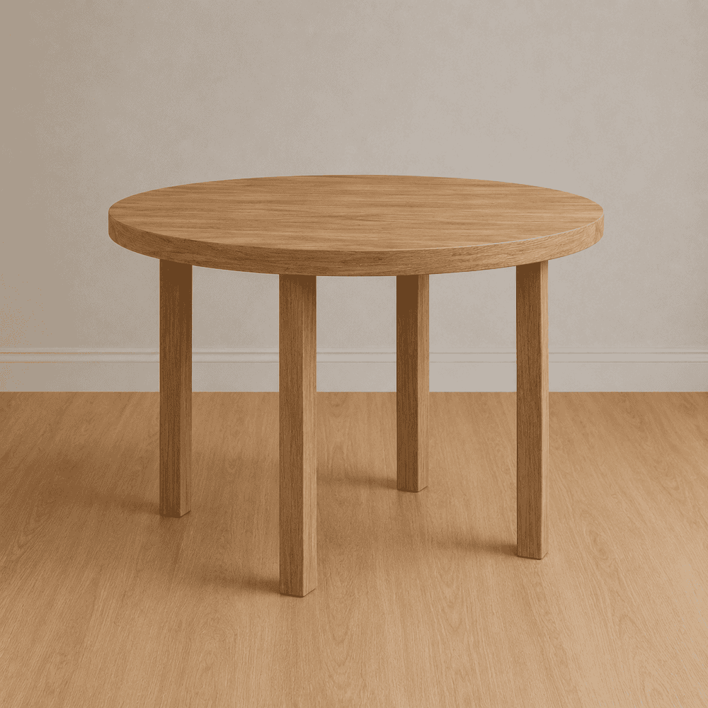Mesa Enchapada Petiribi Redonda Base 4 Patas Con Lustre